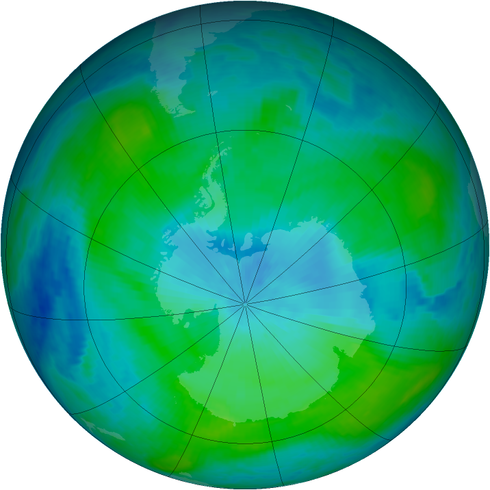 Antarctic ozone map for 19 February 1988